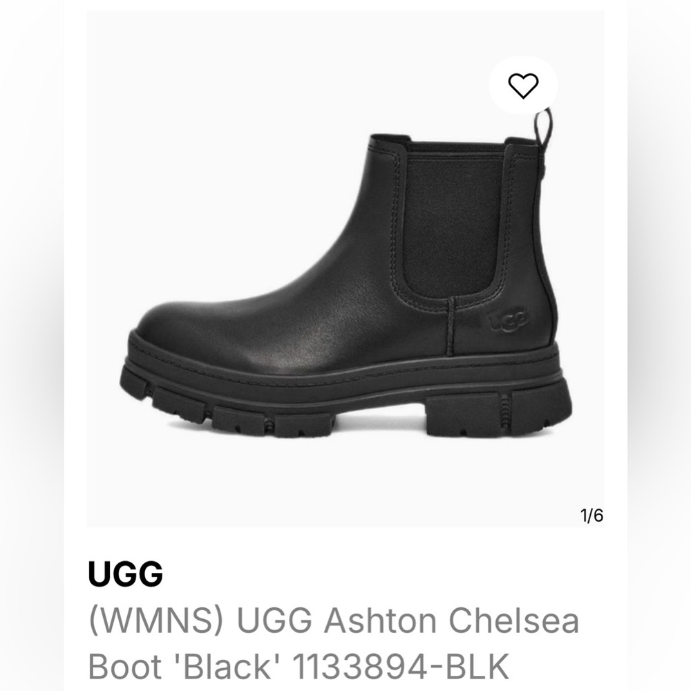 UGG Ashton Chelsea Leather Lug Sole Rain Booties - Black - Size 8.5 - Worn Once